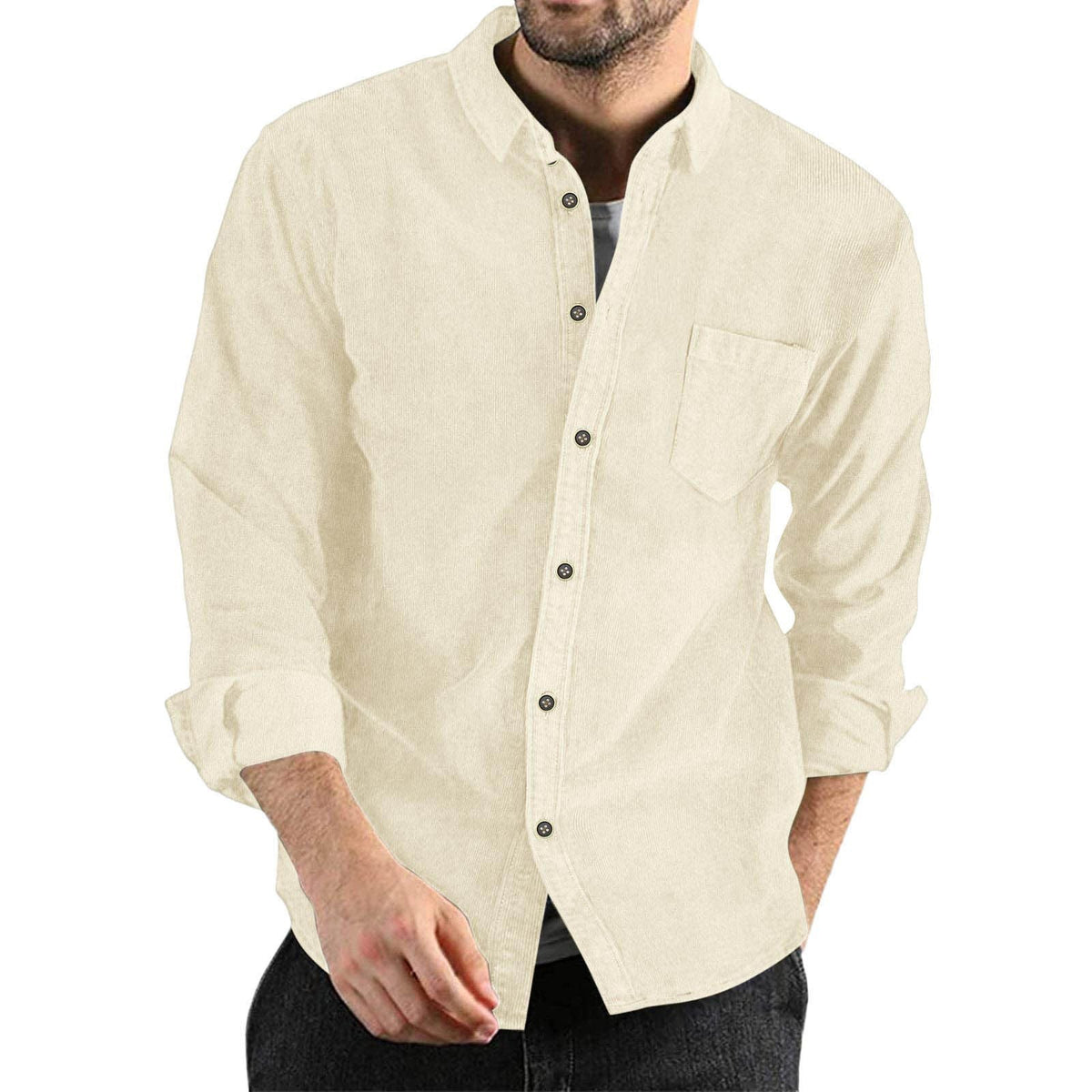 Camisa de manga larga de pana de moda para hombre