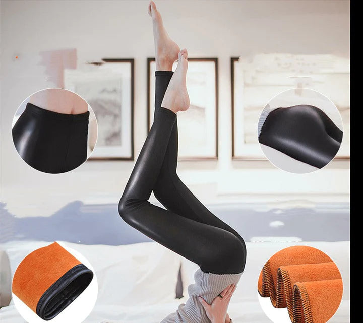 Leggings térmicos de piel sintética para mujer