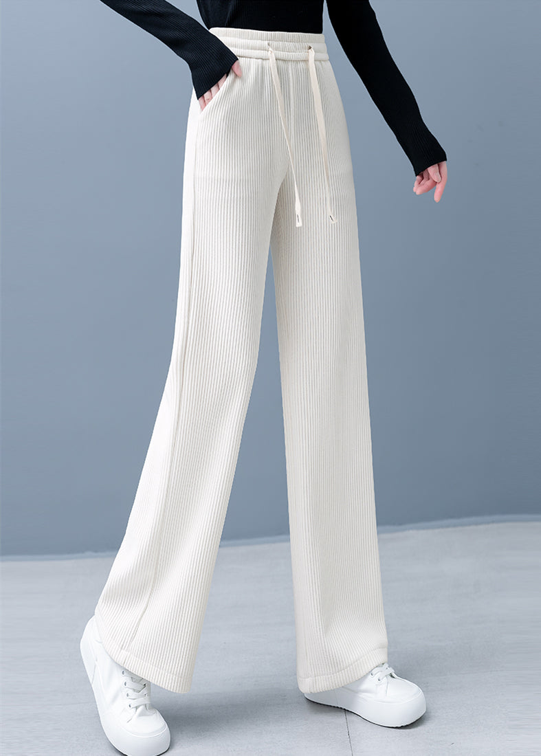 Pantalones rectos con cordón de pierna ancha de color sólido acolchado y engrosado para mujer