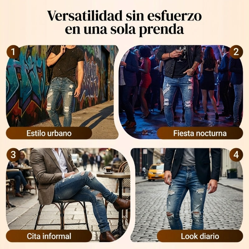Vaqueros ajustados rotos y elegantes para hombre