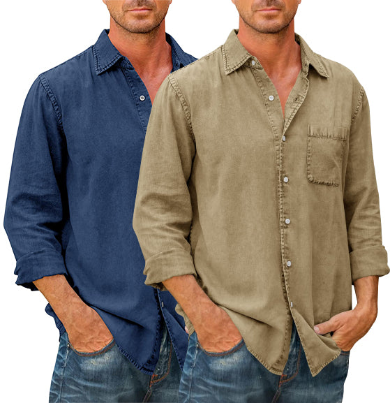 Camisa estilo vaquero para hombre 【Manga larga】