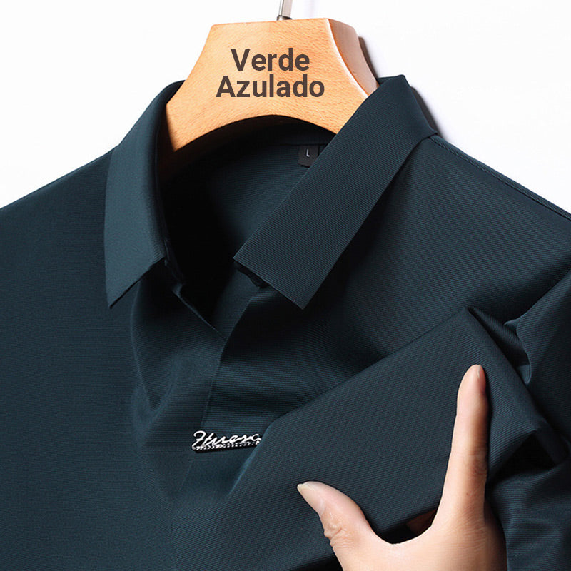 Camiseta informal sin arrugas transpirable con solapa para hombre
