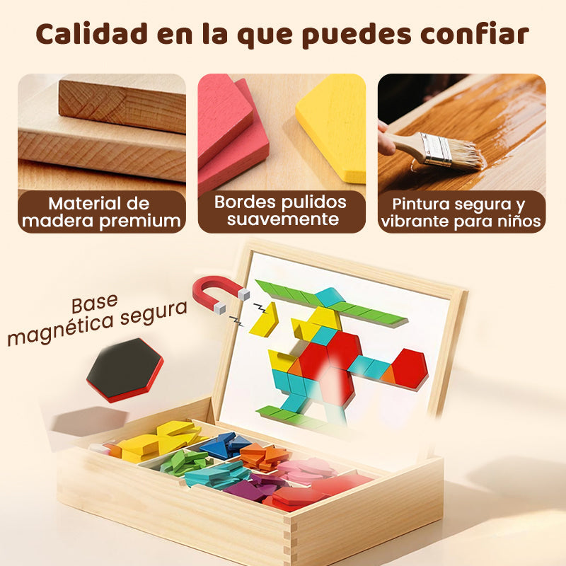 🎁¡Oferta navideña anticipada! 50% de descuento 🔥 Juego de rompecabezas de bloques magnéticos de madera con patrones 🧩