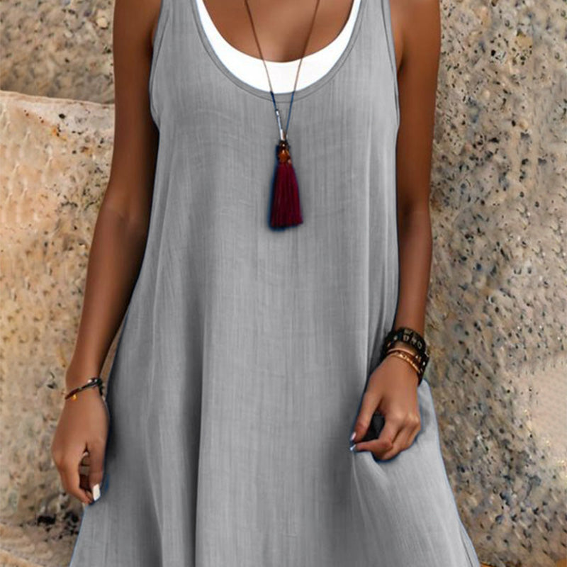 ⏰¡Último día de oferta! ¡50% DE DESCUENTO!💃 Vestido Tipo Camiseta de Tirantes para Mujer con Diseño de Falso Dos Piezas, Corte Holgado y Casual