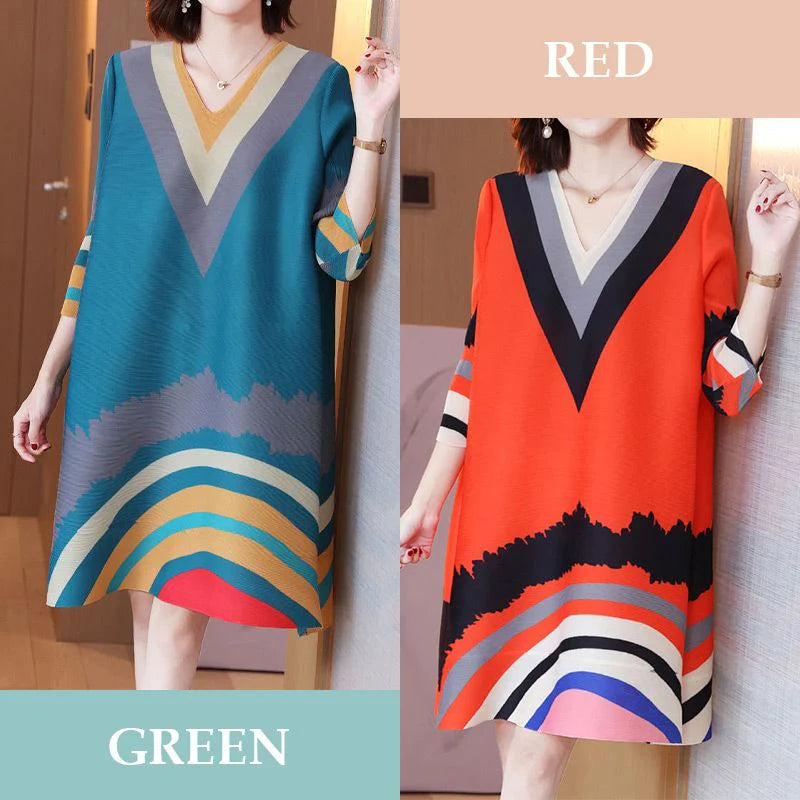 Vestido Suelto Elegante Noble con Cuello en V