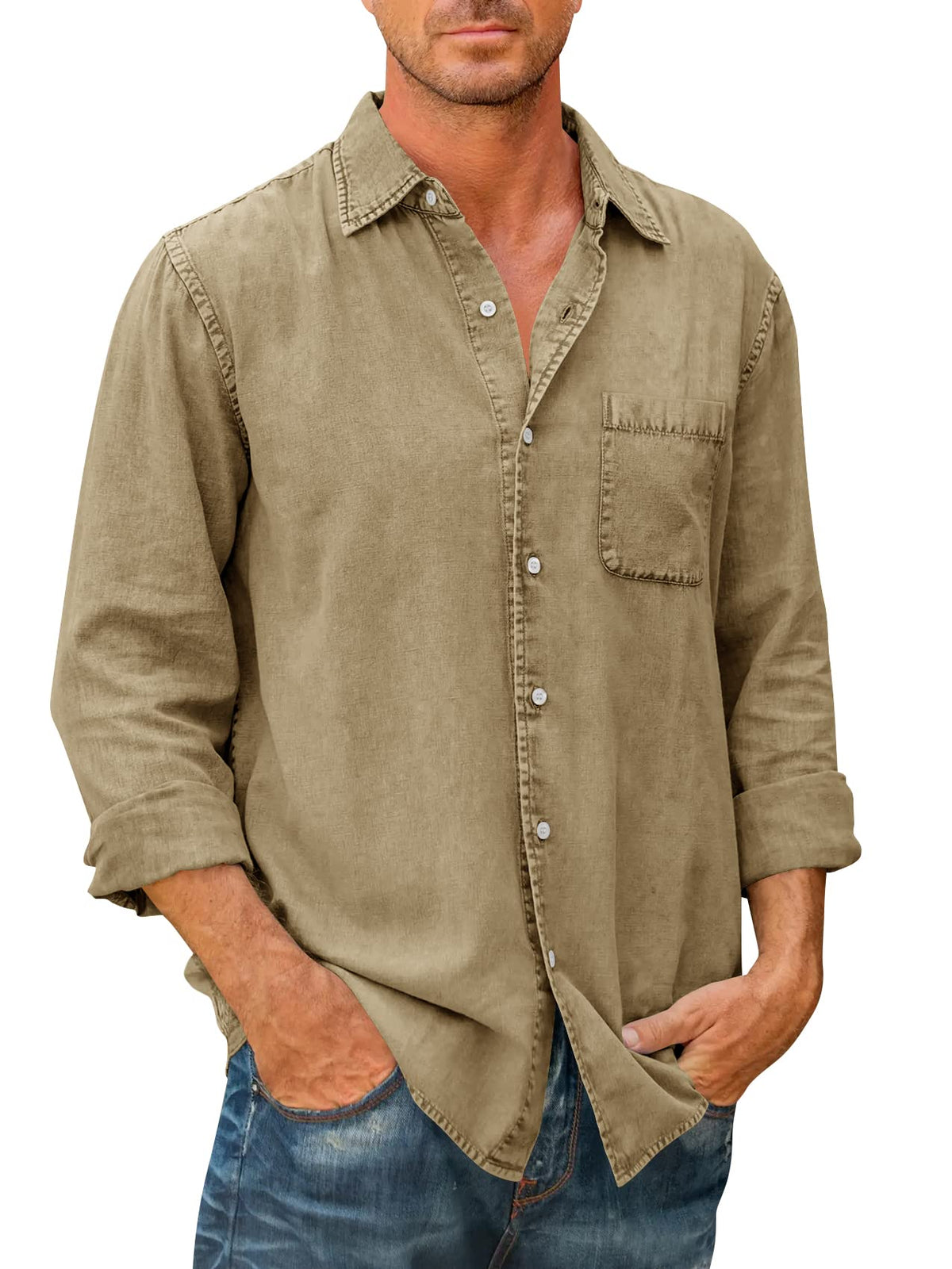 Camisa estilo vaquero para hombre 【Manga larga】