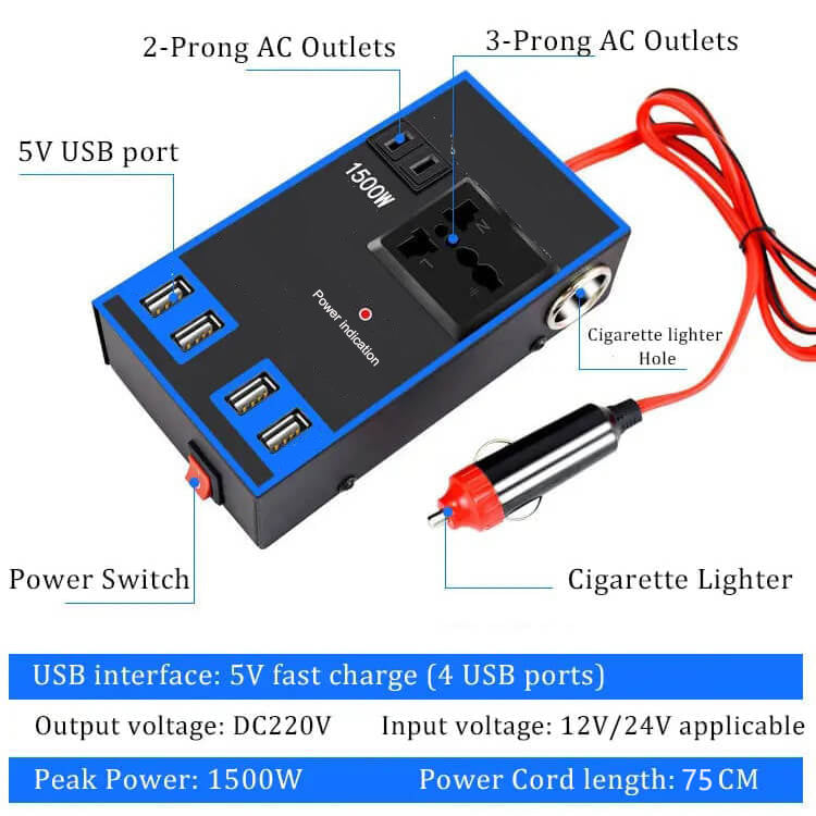 Inversor de Corriente para Coche 220V, Conversor de 12V24V a 220V