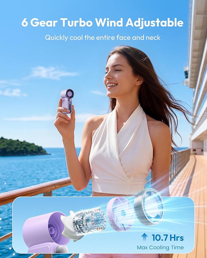🌀💨 Mini ventilador portátil con pantalla LED – 👍 Ventilador de bolsillo turbo de 5 velocidades. ✨ Recargable por USB, enfriamiento rápido ideal para viajes y maquillaje. Regalo perfecto. Refrigeración portátil.