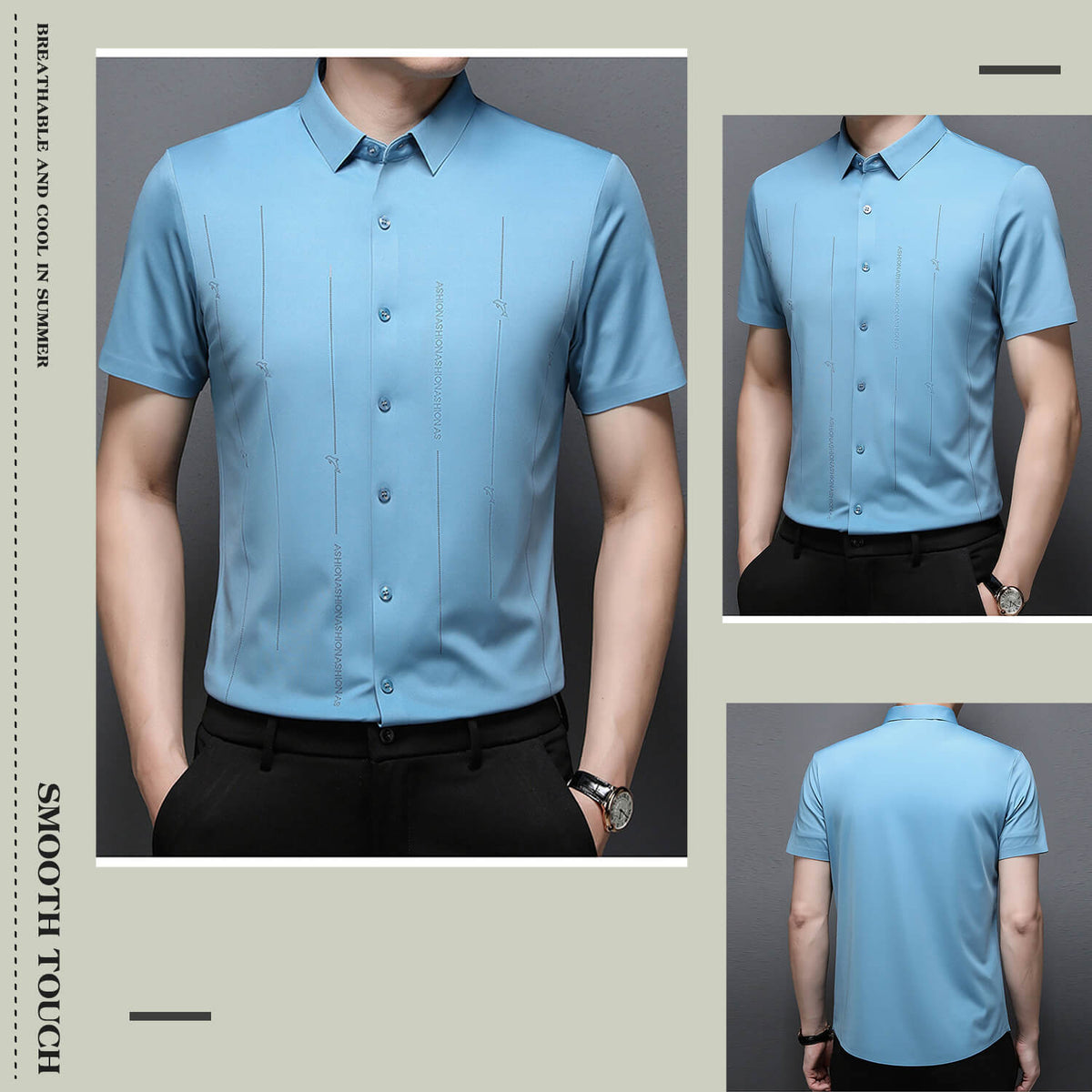 Camisa de seda de hielo de alta elasticidad resistente a las arrugas para hombre