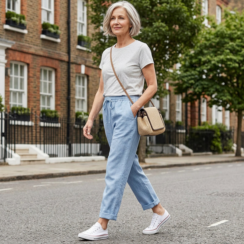 👖 Pantalones Informales de Algodón y Lino para Mujer – Transpirables, Cintura Alta y Largo al Tobillo, Elegantes 🌿✨