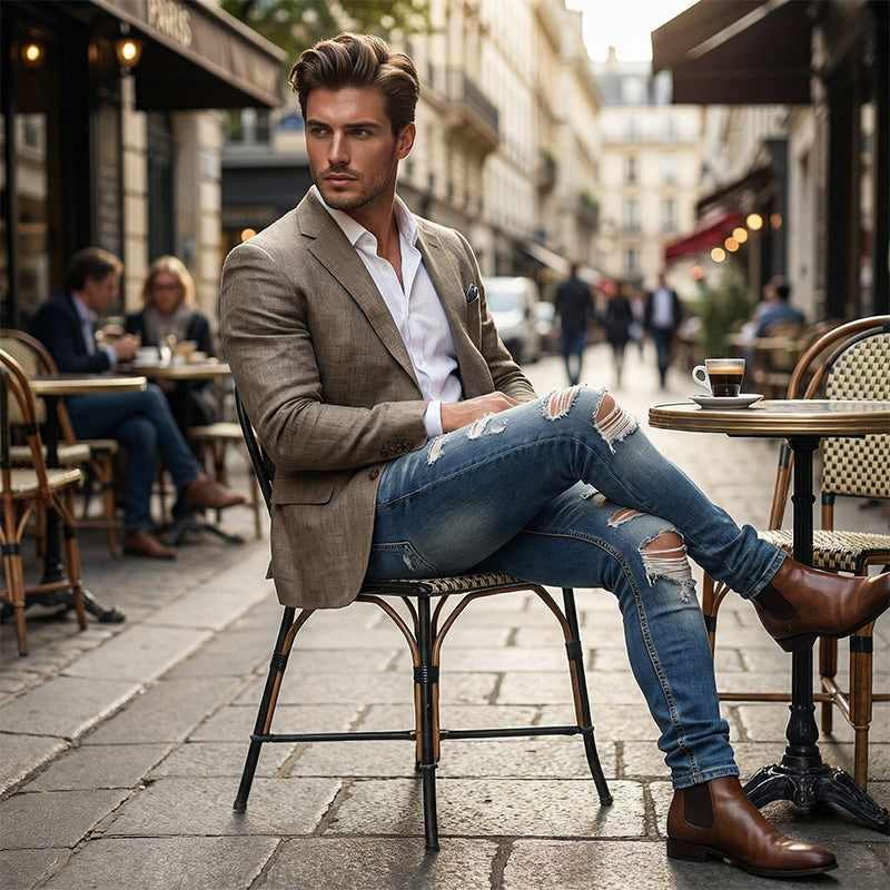 Vaqueros ajustados rotos y elegantes para hombre