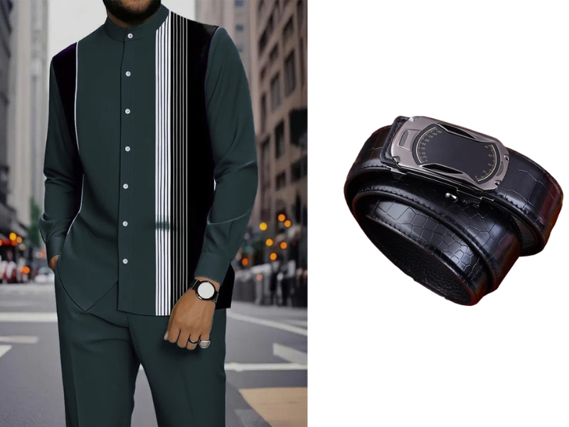 👔 Conjunto de 2 piezas: camisa a rayas y pantalón para hombre✨ Estilo sin esfuerzo ✅