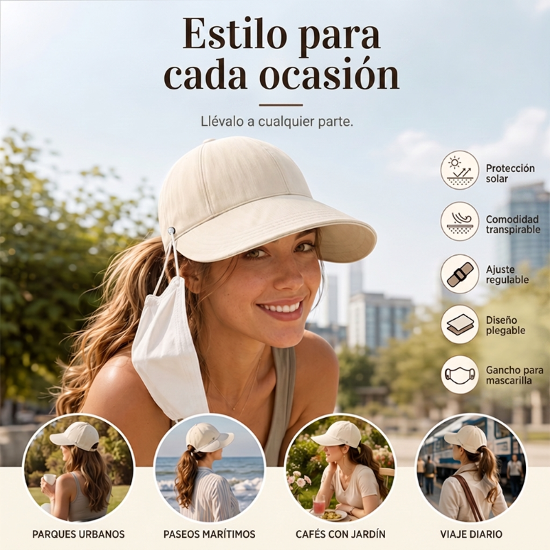 ⏳¡ÚLTIMO DÍA DE OFERTA!!🎁✨Sombrero solar elegante plegable para mujer UPF 50+ – Sombrero cubo de algodón de ala ancha con solapa protectora para cuello y correa regulable 🌞🇬🇧 | Compacto, transpirable e ideal para playa