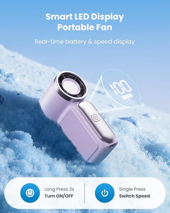 🌀💨 Mini ventilador portátil con pantalla LED – 👍 Ventilador de bolsillo turbo de 5 velocidades. ✨ Recargable por USB, enfriamiento rápido ideal para viajes y maquillaje. Regalo perfecto. Refrigeración portátil.
