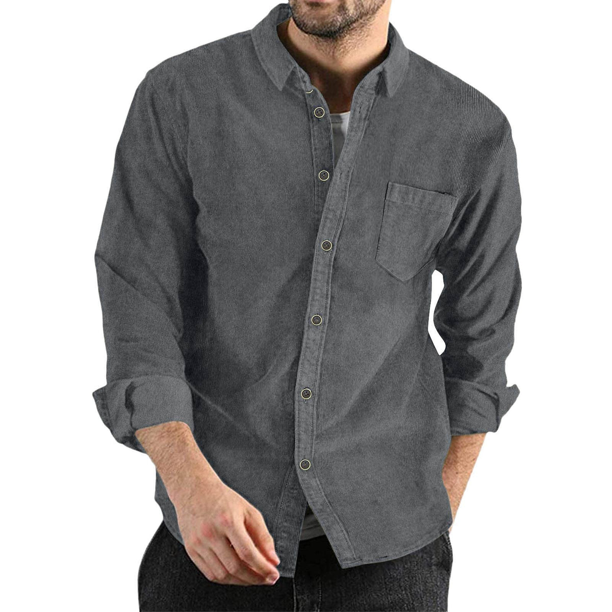 Camisa de manga larga de pana de moda para hombre