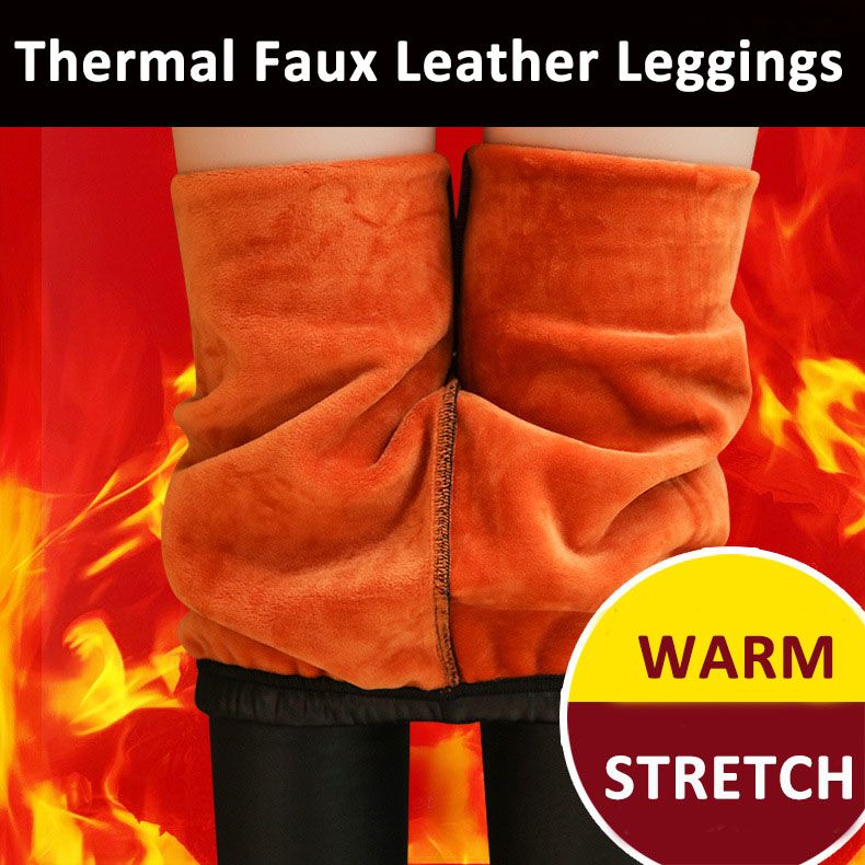 Leggings térmicos de piel sintética para mujer
