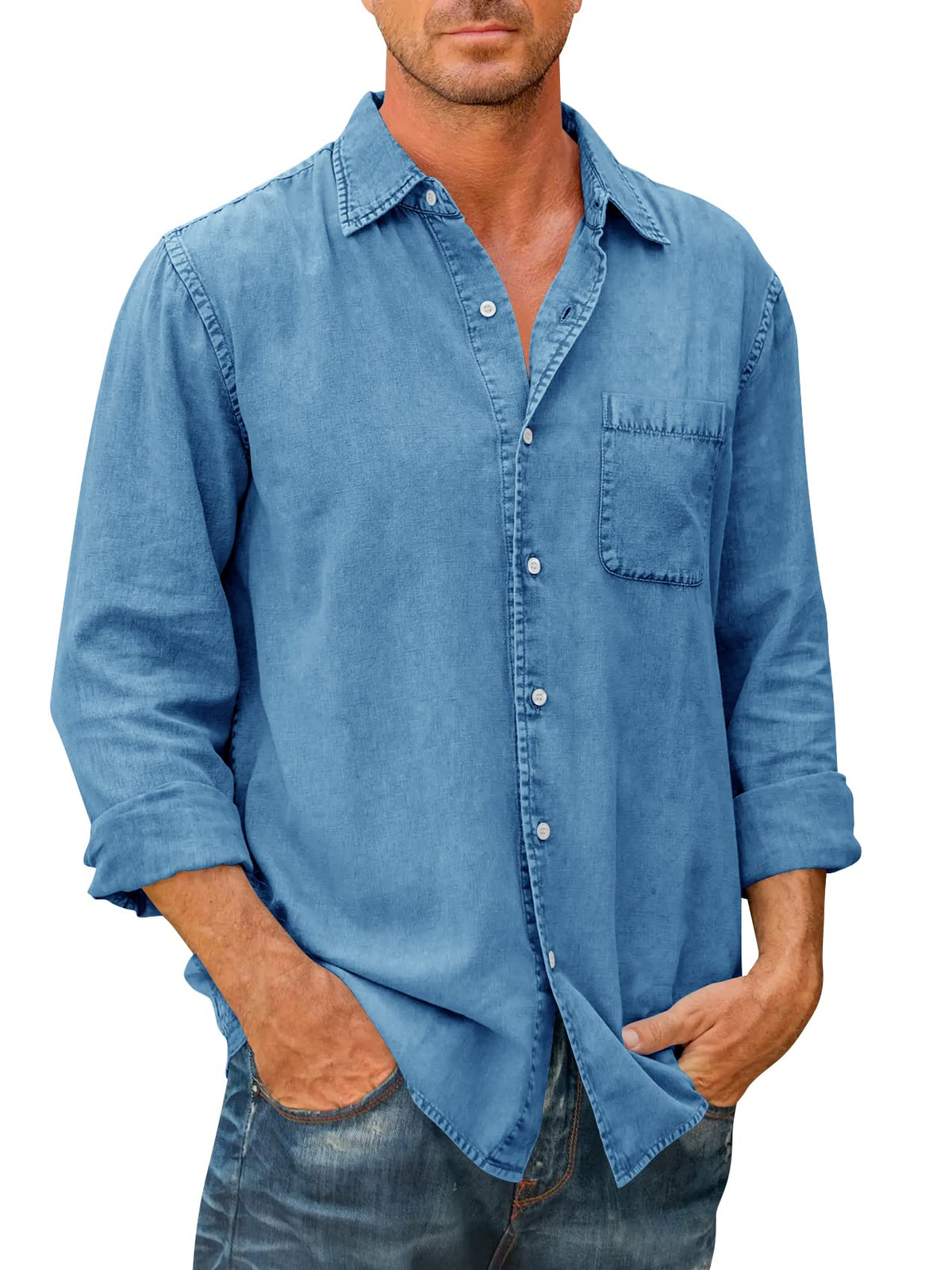 Camisa estilo vaquero para hombre 【Manga larga】