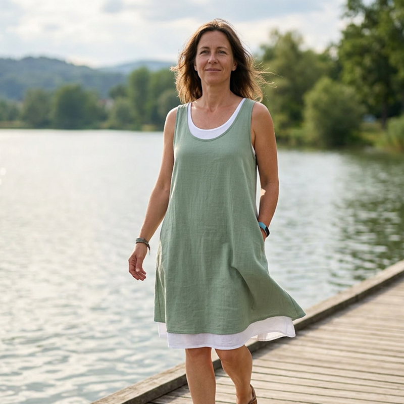 ⏰¡Último día de oferta! ¡50% DE DESCUENTO!💃 Vestido Tipo Camiseta de Tirantes para Mujer con Diseño de Falso Dos Piezas, Corte Holgado y Casual
