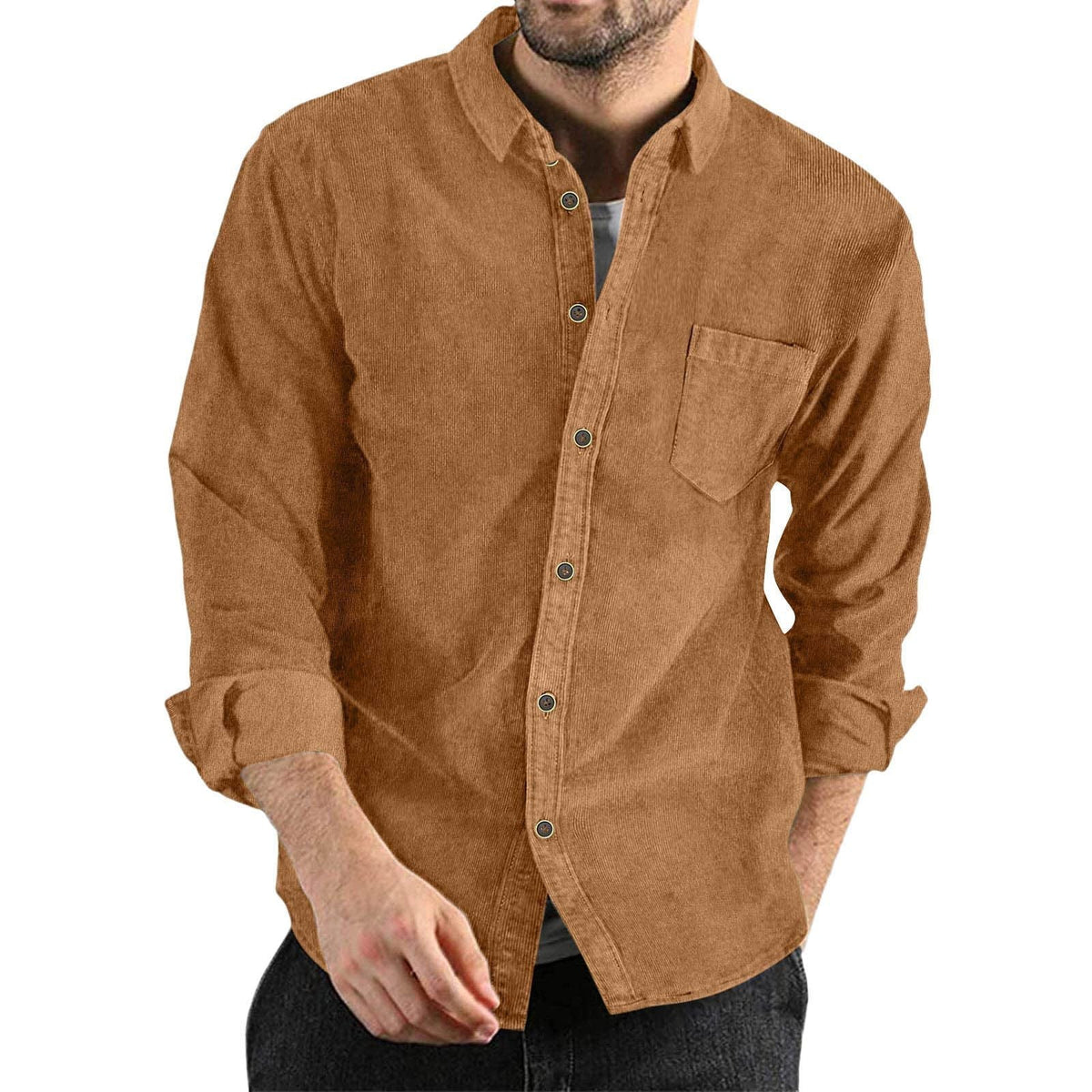 Camisa de manga larga de pana de moda para hombre