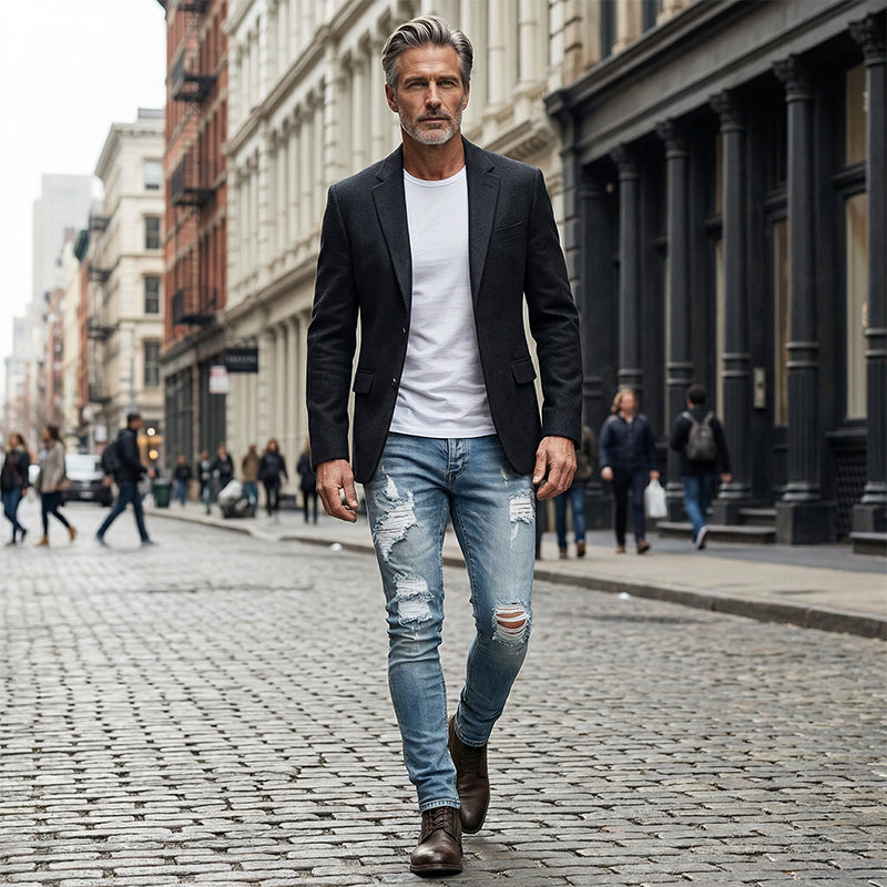 Vaqueros ajustados rotos y elegantes para hombre