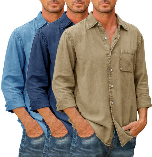 Camisa estilo vaquero para hombre 【Manga larga】