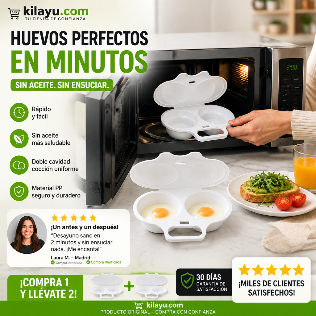 🥚💪 Hueveras para microondas – doble cavidad, sin aceite – desayuno saludable! 🌿