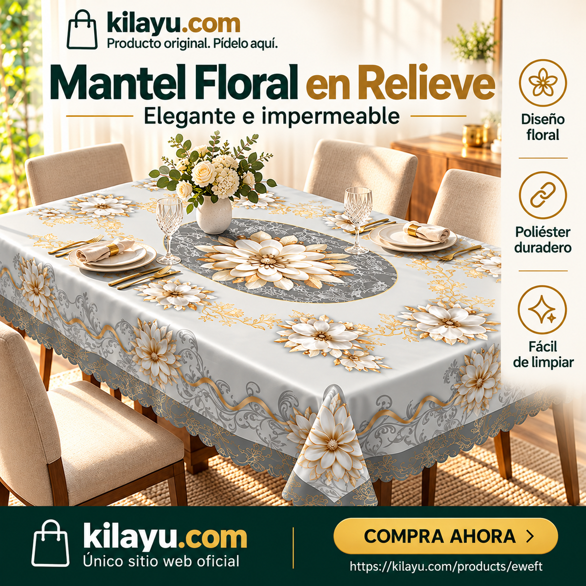 📢📢50% OFF !! ⏰Mantel Floral en Relieve Elegante e Impermeable