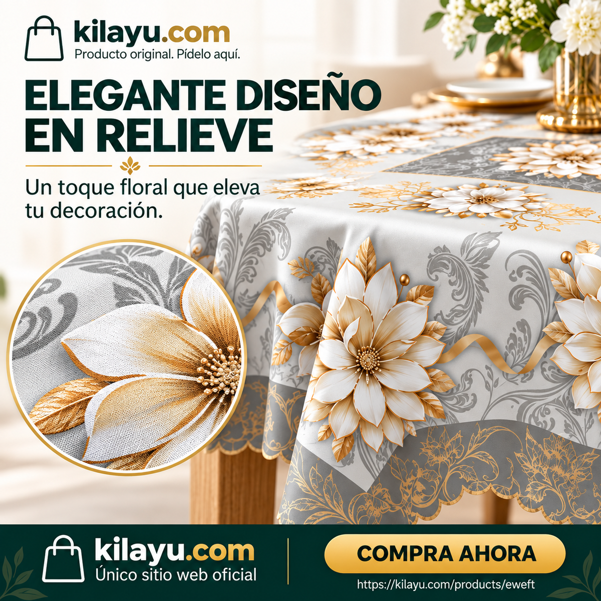 📢📢50% OFF !! ⏰Mantel Floral en Relieve Elegante e Impermeable