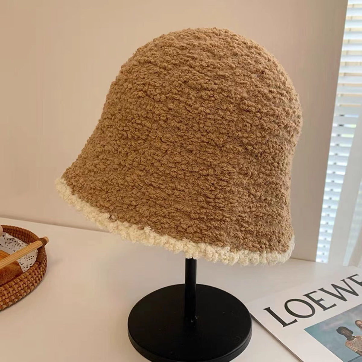 Sombrero de cubo de punto de color sólido simple de otoño e invierno para mujer