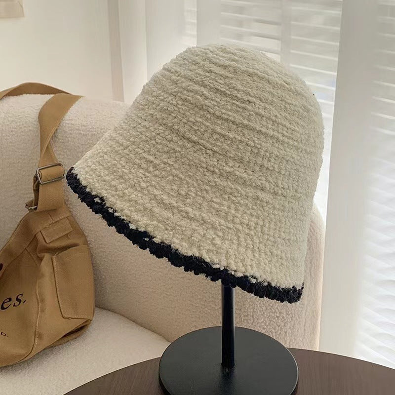 Sombrero de cubo de punto de color sólido simple de otoño e invierno para mujer