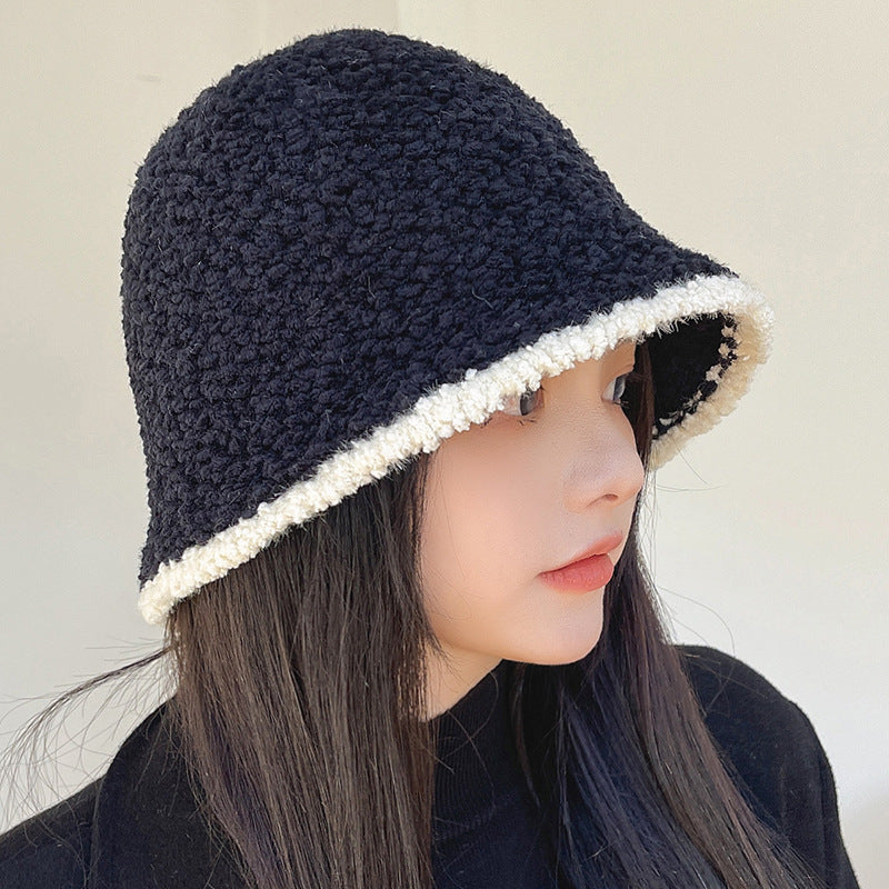 Sombrero de cubo de punto de color sólido simple de otoño e invierno para mujer