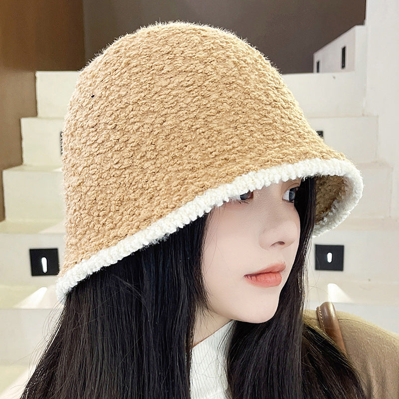 Sombrero de cubo de punto de color sólido simple de otoño e invierno para mujer