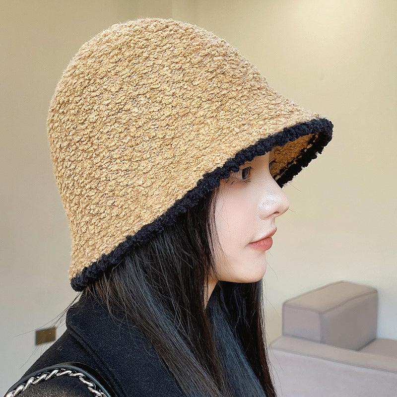 Sombrero de cubo de punto de color sólido simple de otoño e invierno para mujer
