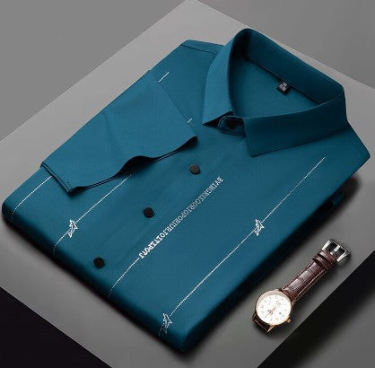 Camisa de seda de hielo de alta elasticidad resistente a las arrugas para hombre