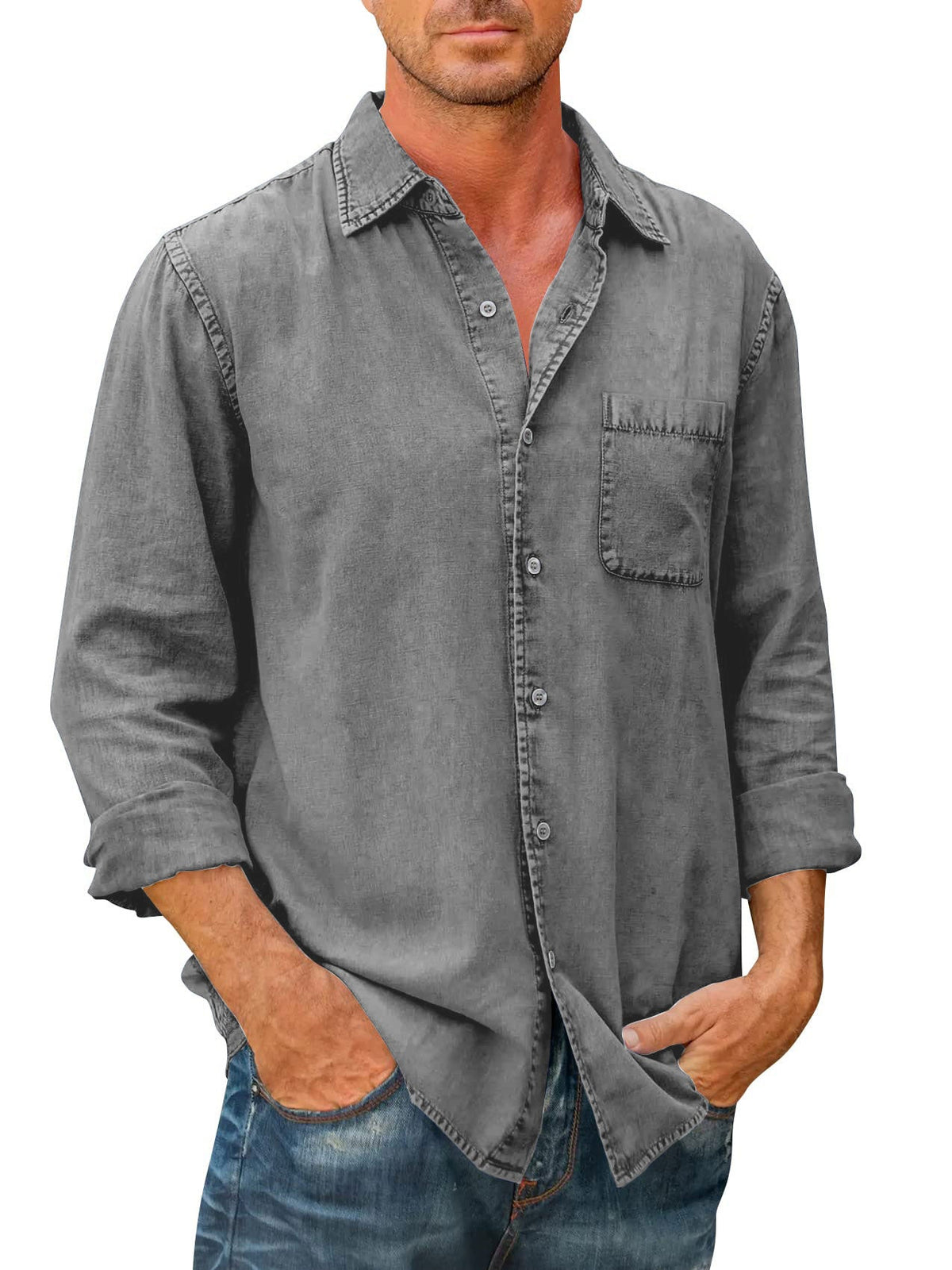Camisa estilo vaquero para hombre 【Manga larga】