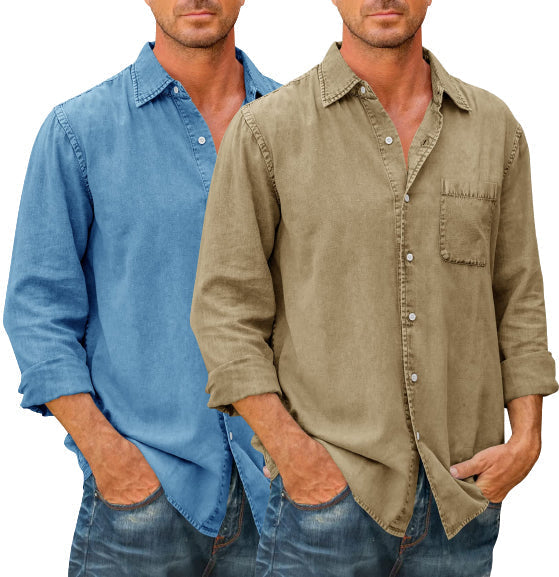 Camisa estilo vaquero para hombre 【Manga larga】