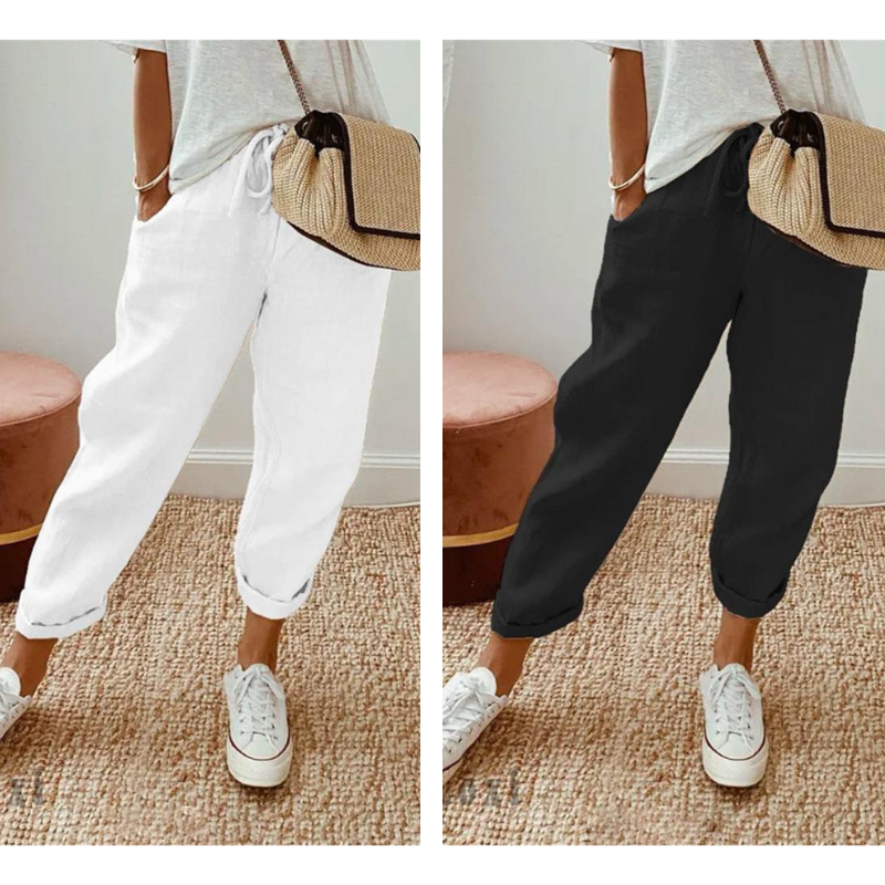 👖 Pantalones Informales de Algodón y Lino para Mujer – Transpirables, Cintura Alta y Largo al Tobillo, Elegantes 🌿✨