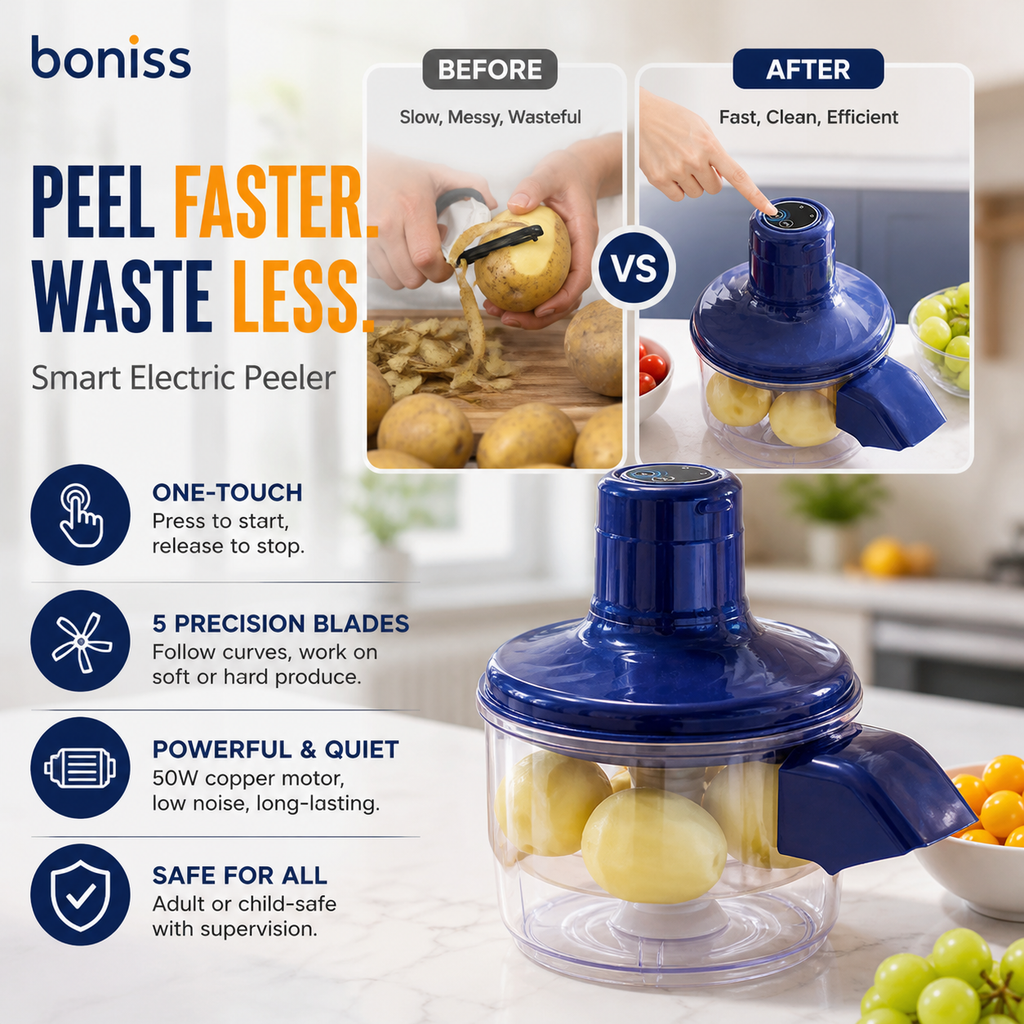 🥔 ¡50% DE DESCUENTO! 🔪 Pelador eléctrico automático – Inalámbrico y multifuncional – Pela frutas, verduras y ajo – Ideal para papas, manzanas y uvas – Seguro, rápido y sin esfuerzo 🍎✨