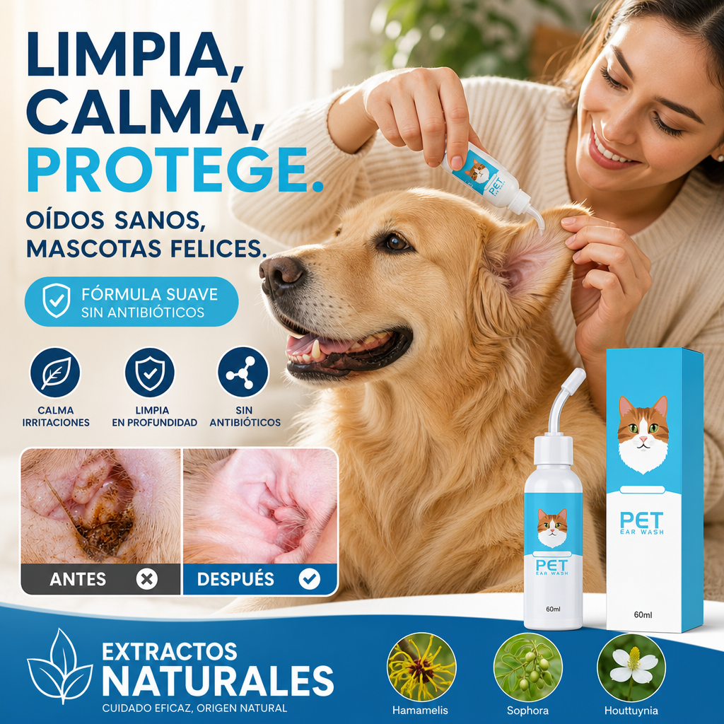 🐶🐱 Limpiador de oídos, alivia la picazón en perros y gatos.