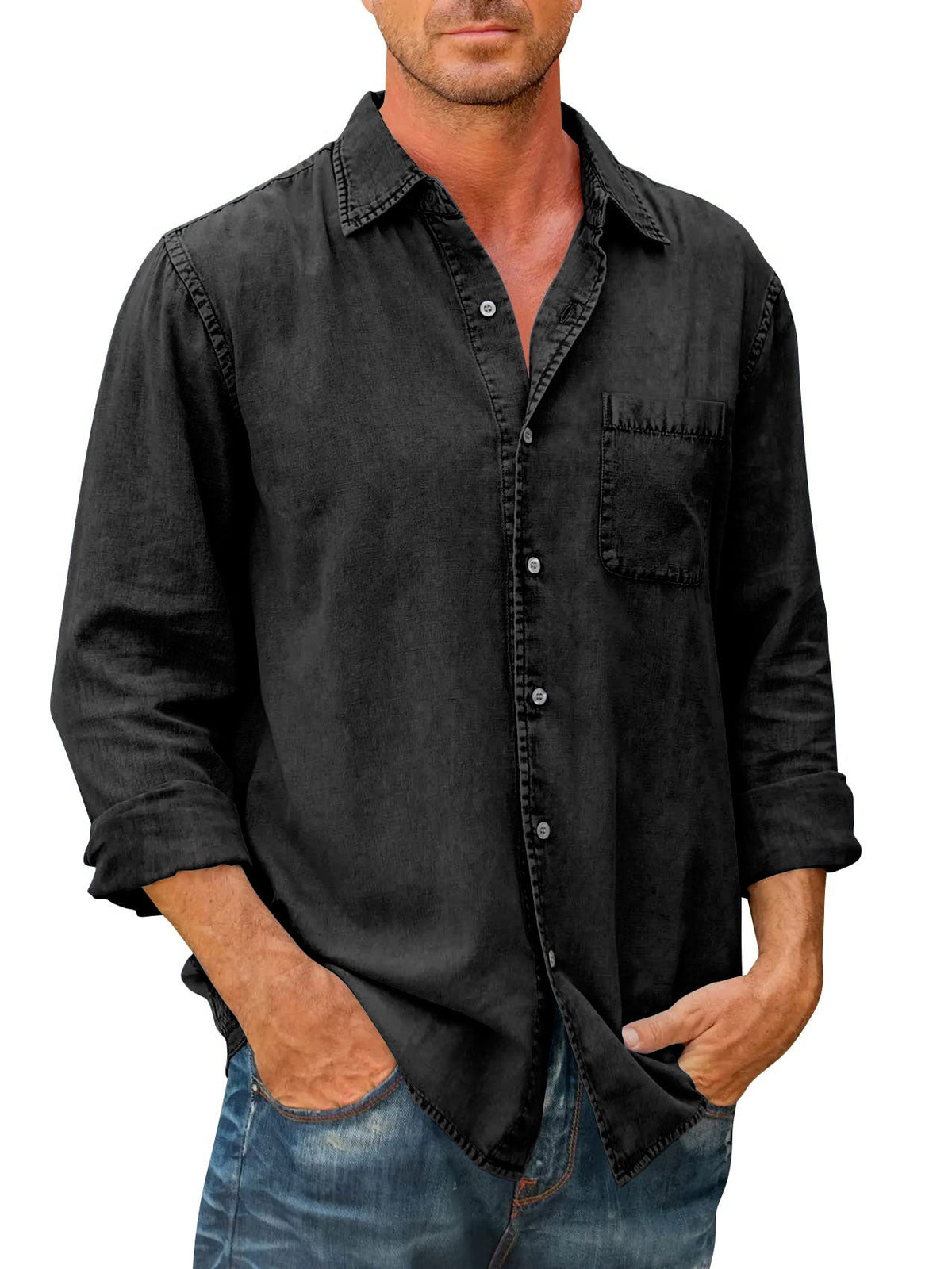 Camisa estilo vaquero para hombre 【Manga larga】