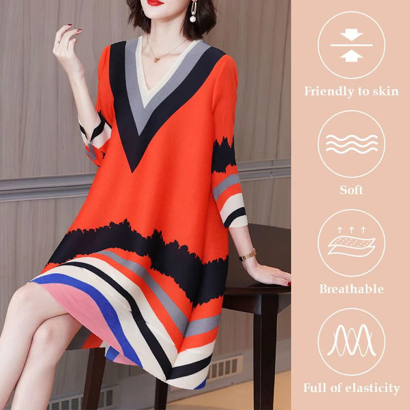 Vestido Suelto Elegante Noble con Cuello en V
