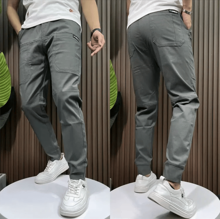 Pantalones cargo ajustados con múltiples bolsillos y elasticidad alta para hombre👖