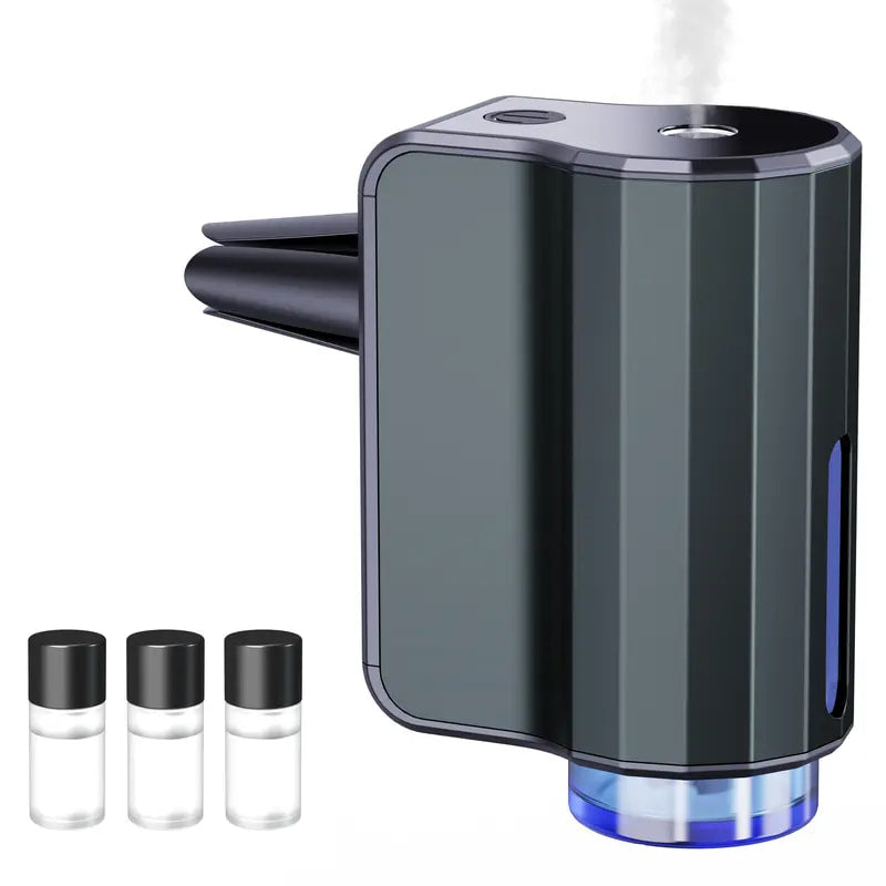 Ambientador inteligente para coche con tres niveles de concentración ajustables, difusor portátil sin agua para aromaterapia, 3 perfumes naturales de 10 ml.