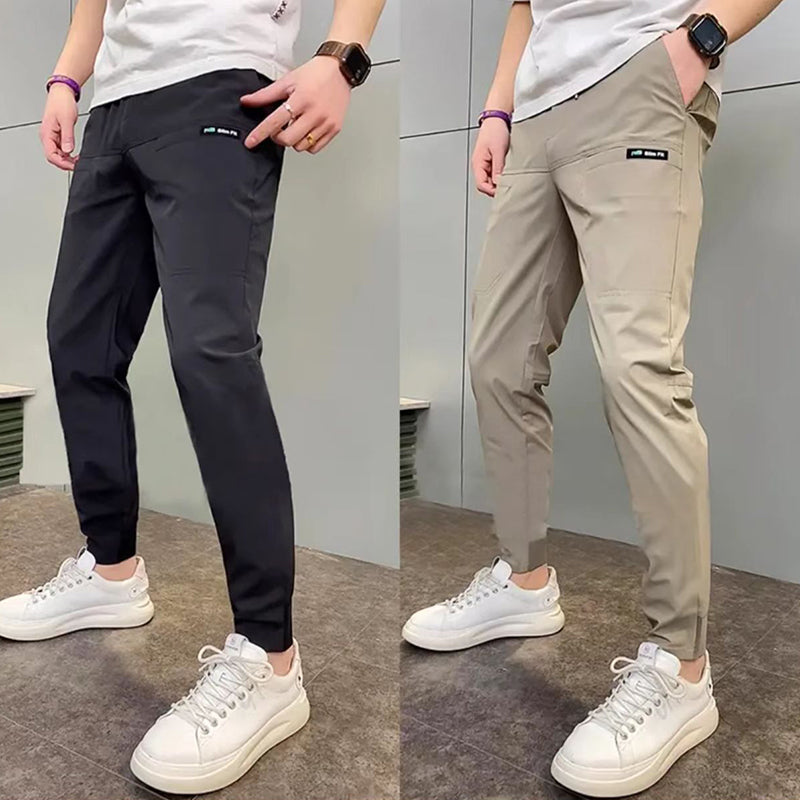 Pantalones cargo ajustados con múltiples bolsillos y elasticidad alta para hombre👖