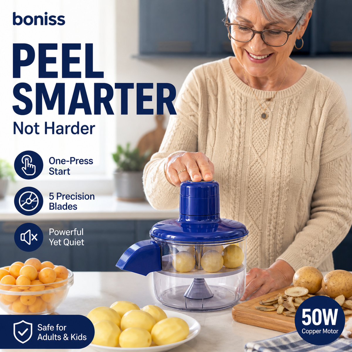 🥔 ¡50% DE DESCUENTO! 🔪 Pelador eléctrico automático – Inalámbrico y multifuncional – Pela frutas, verduras y ajo – Ideal para papas, manzanas y uvas – Seguro, rápido y sin esfuerzo 🍎✨