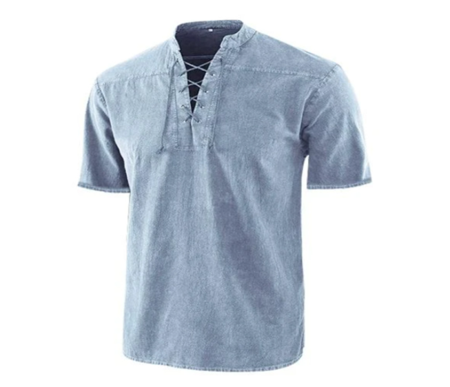 Camiseta gótica vintage de hombre con cuello en V y bolsillos de lino camiseta de manga corta holgada