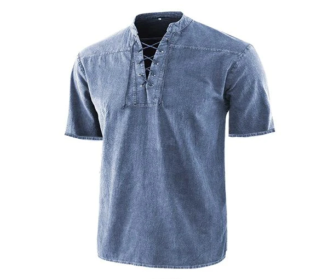 Camiseta gótica vintage de hombre con cuello en V y bolsillos de lino camiseta de manga corta holgada
