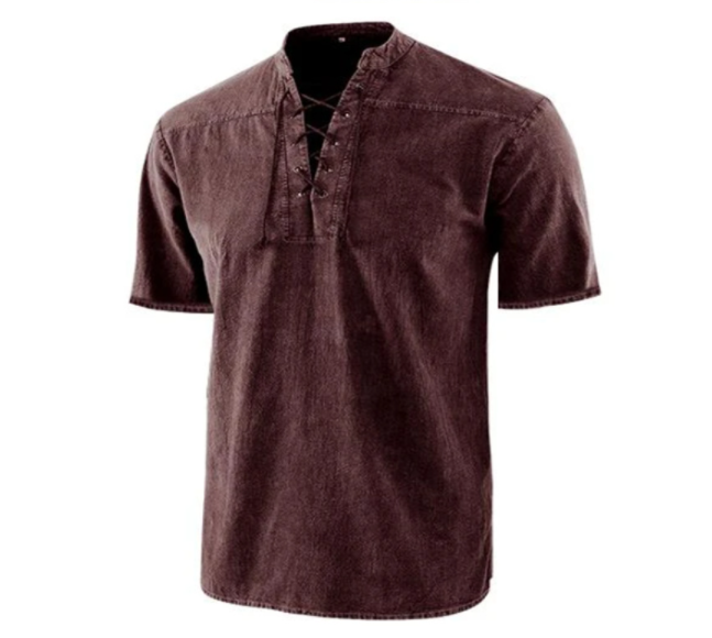 Camiseta gótica vintage de hombre con cuello en V y bolsillos de lino camiseta de manga corta holgada