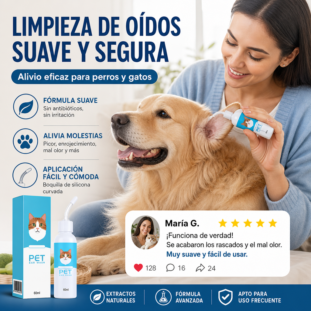 🐶🐱 Limpiador de oídos, alivia la picazón en perros y gatos.