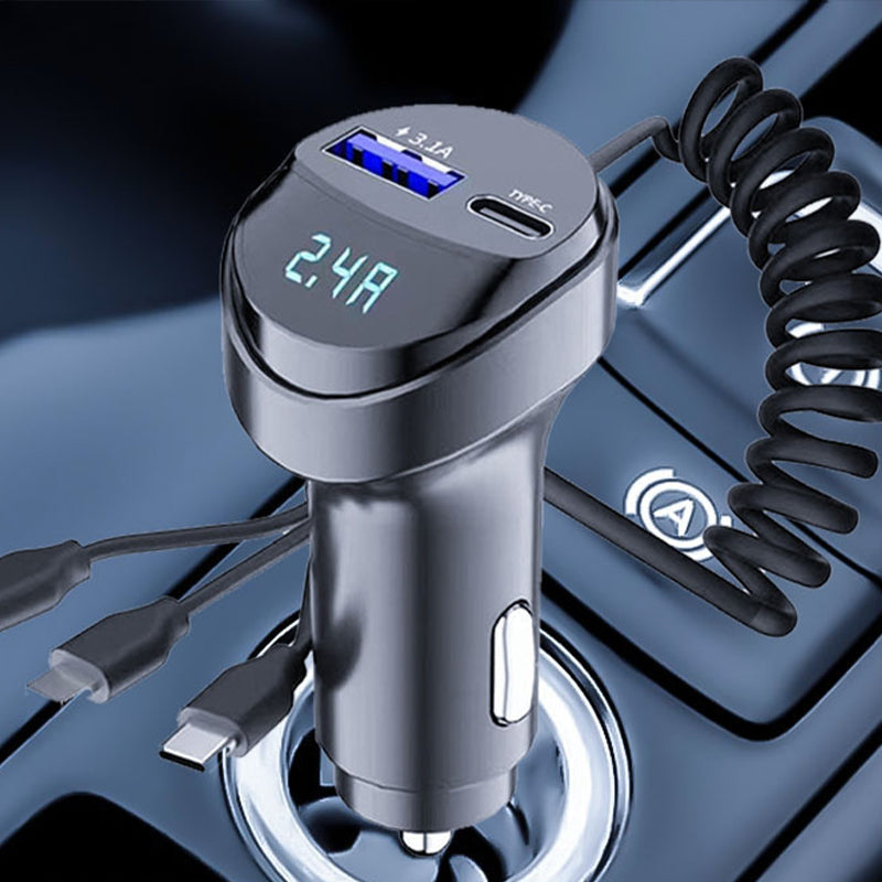Cargador de Coche de Carga Rápida con Cable de Carga 3 en 1